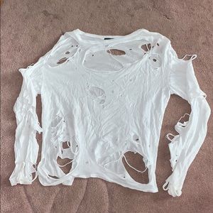 Brooklyn Karma White Distressed Long-sleeve shirt